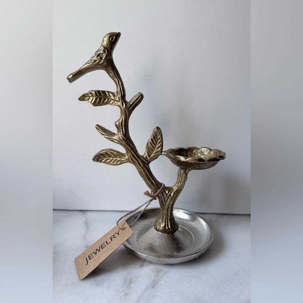 Gold and Silver Jewelry tree with bird Holder,organizer